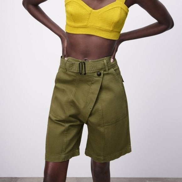 Zara Pants - New with Tags Zara Green High Waisted Cargo Asymmetrical Shorts Size Small